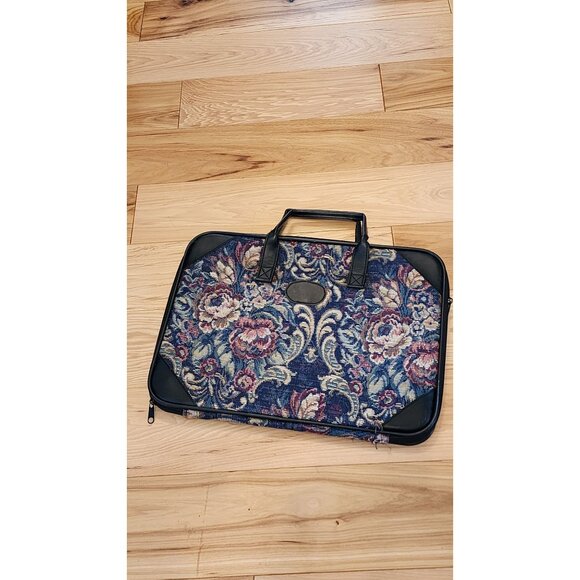 Vintage Floral Tapestry Briefcase With Faux Leather Accents & Dual Handles - Picture 8 of 16